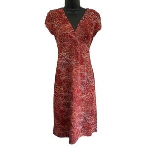 Be Smart Faux Wrap Dress Sz 7/8 Tie Back Red Geometric Y2K Art Empire Waist